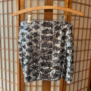 Express Silver Sequin Mini Skirt